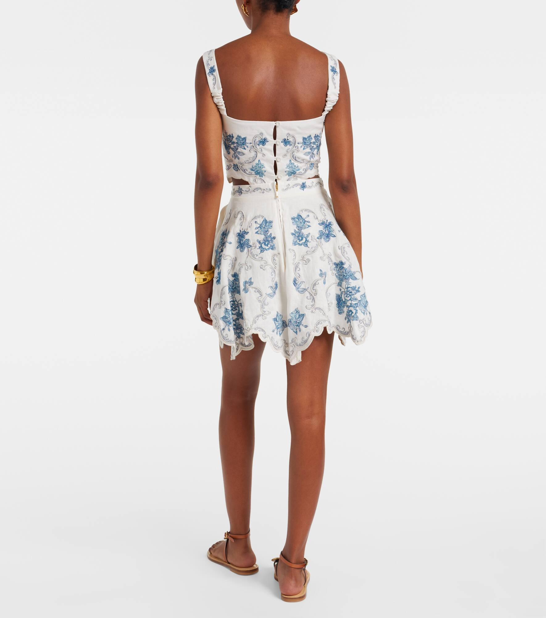 Retrato embroidered linen miniskirt - 3