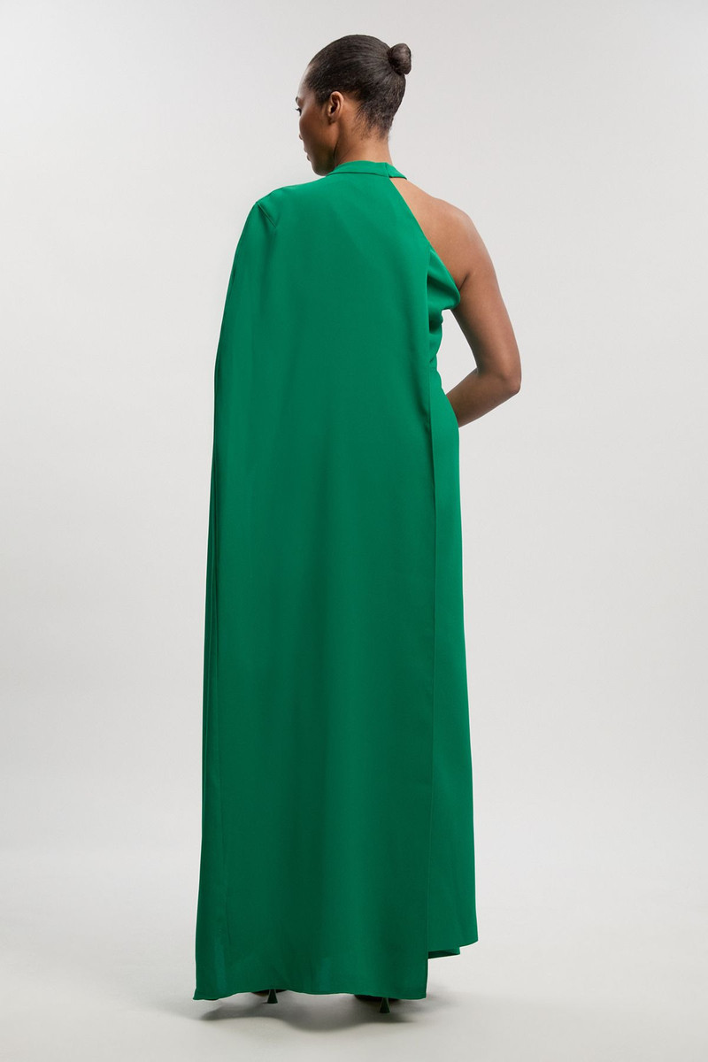 Plus Size Soft Tailored One Shoulder Cape Sleeve Maxi Dress 3
