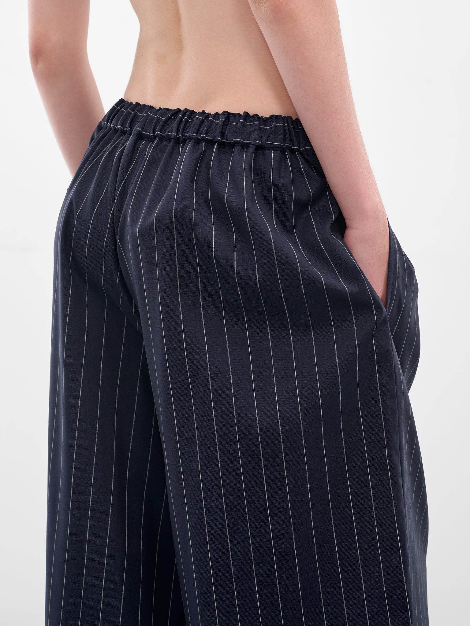 Navy Pinstripe Elasticated Baggy Trousers - 4