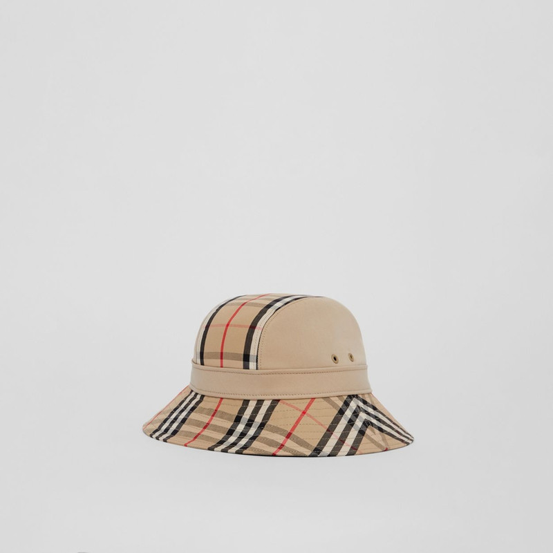 Vintage Check Panel Cotton Gabardine Bucket Hat 4