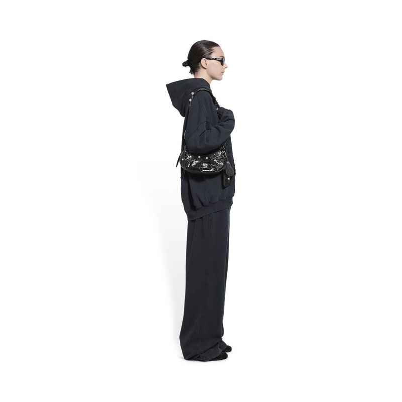 BALENCIAGA Women's Le Cagole Xs Shoulder Bag Crocodile Embossed With Rhinestones in Black outlook