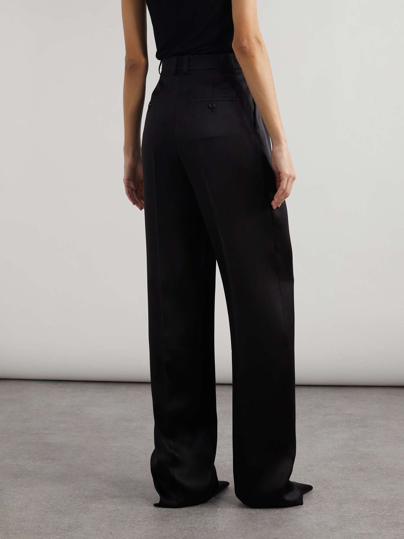 Pleated silk-satin straight-leg pants - 4