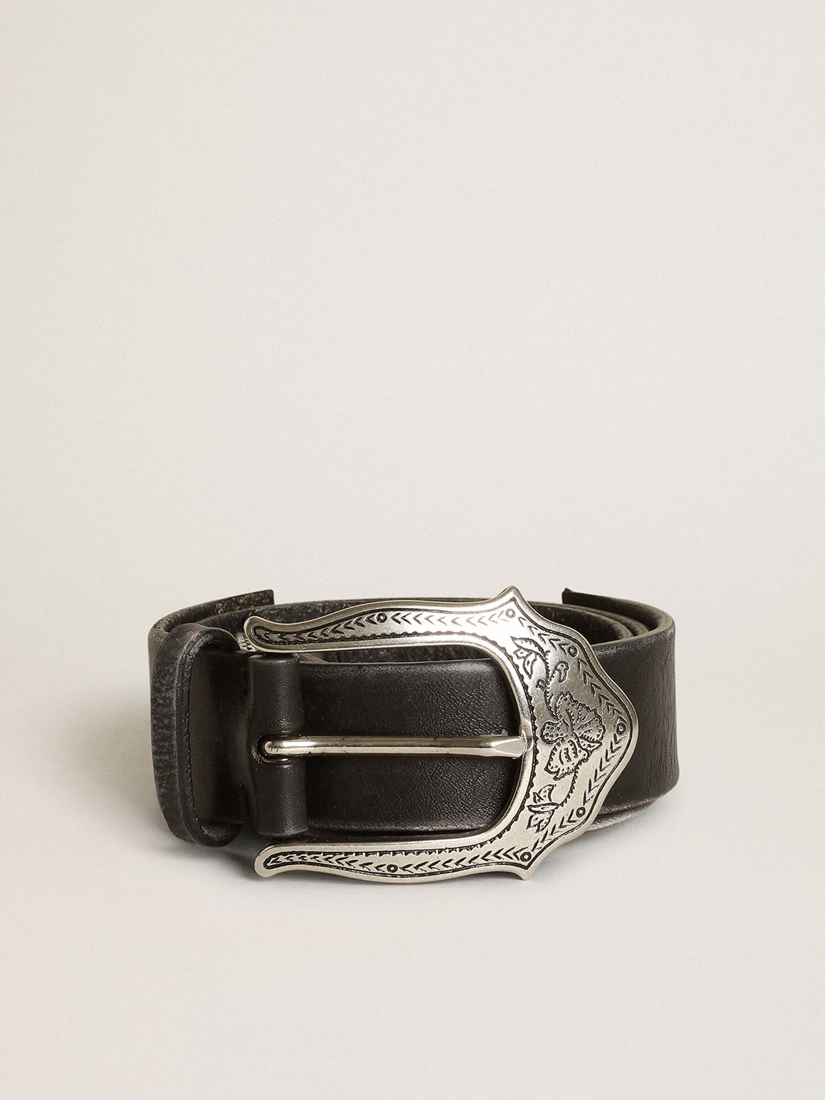 Women's belt in black leather with silver decorations - 1