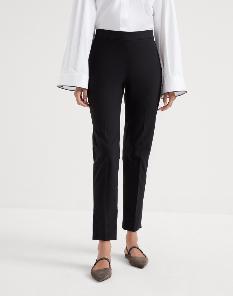 Stretch twisted cotton twill Capri pants with monili - 1