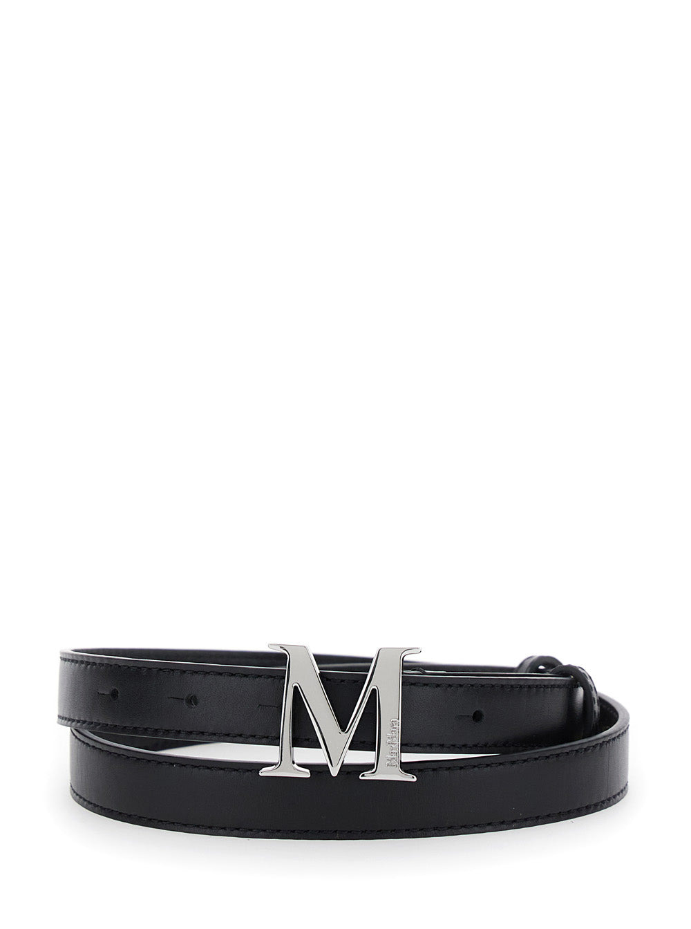 Max Mara Women Black Belt With Logo Plaque Buckle Closure And Contrasting Stitching In Leather Woman - 1