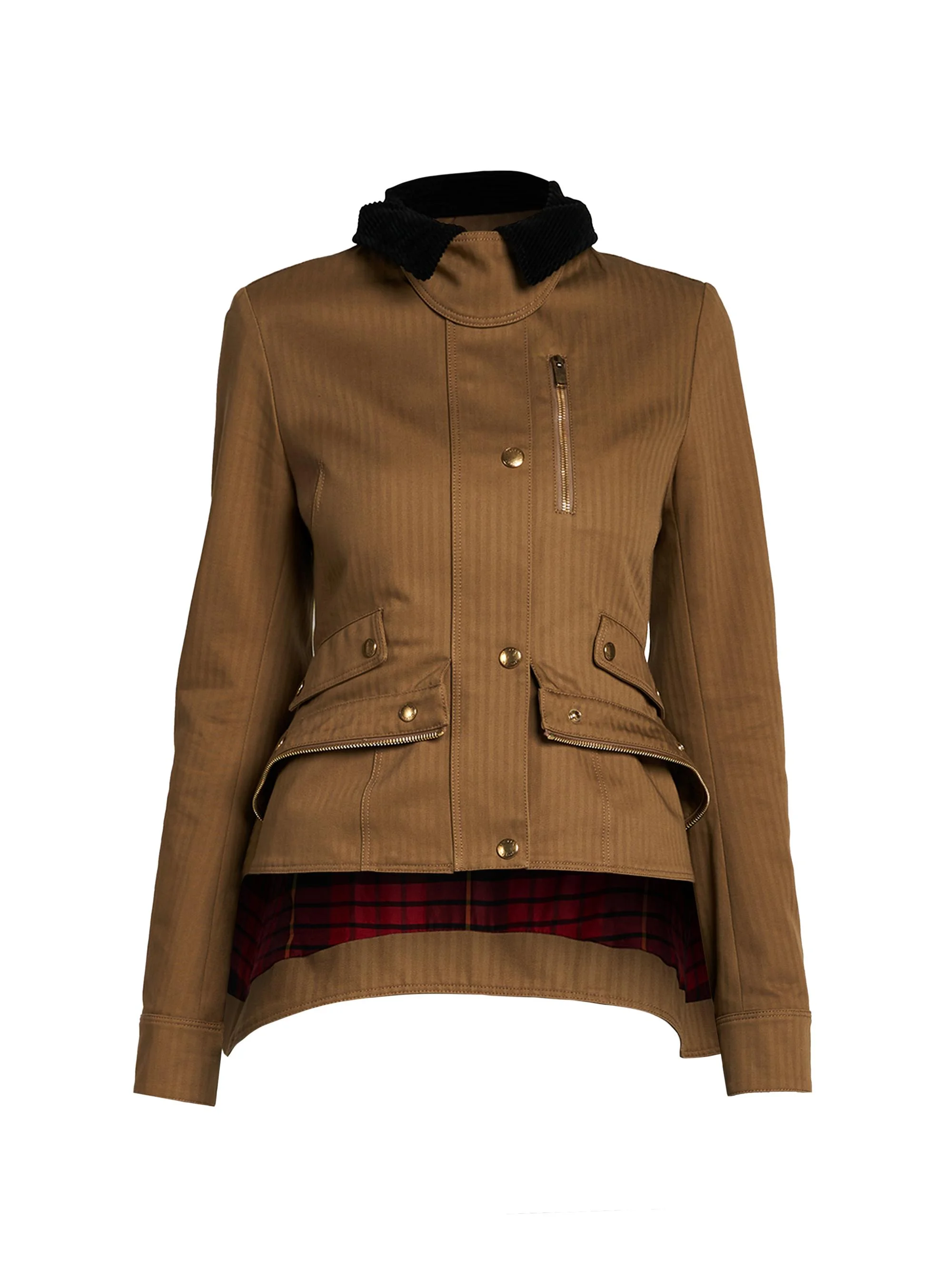 Women's Contrast-Collar Herringbone Cotton Jacket - Caramel - 1
