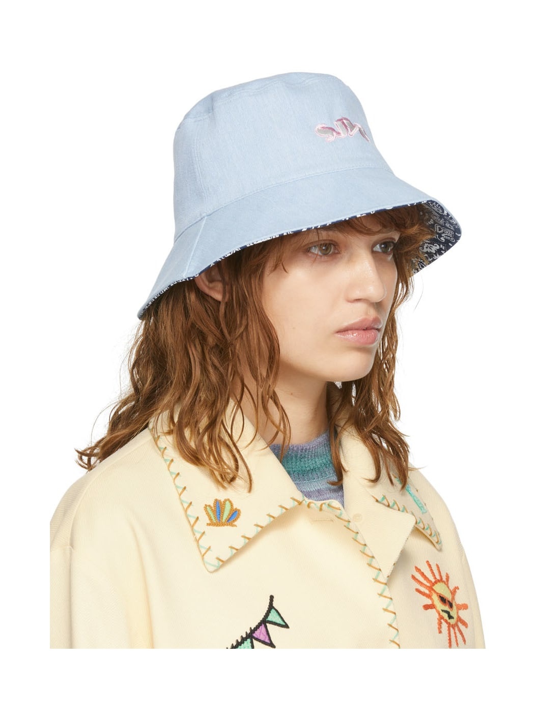 Reversible Blue Paisley Denim Bucket Hat - 2
