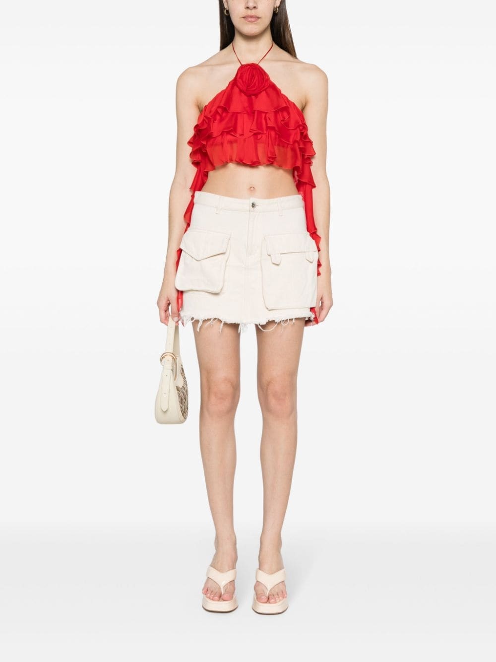 sash-detail ruffled crop top - 2