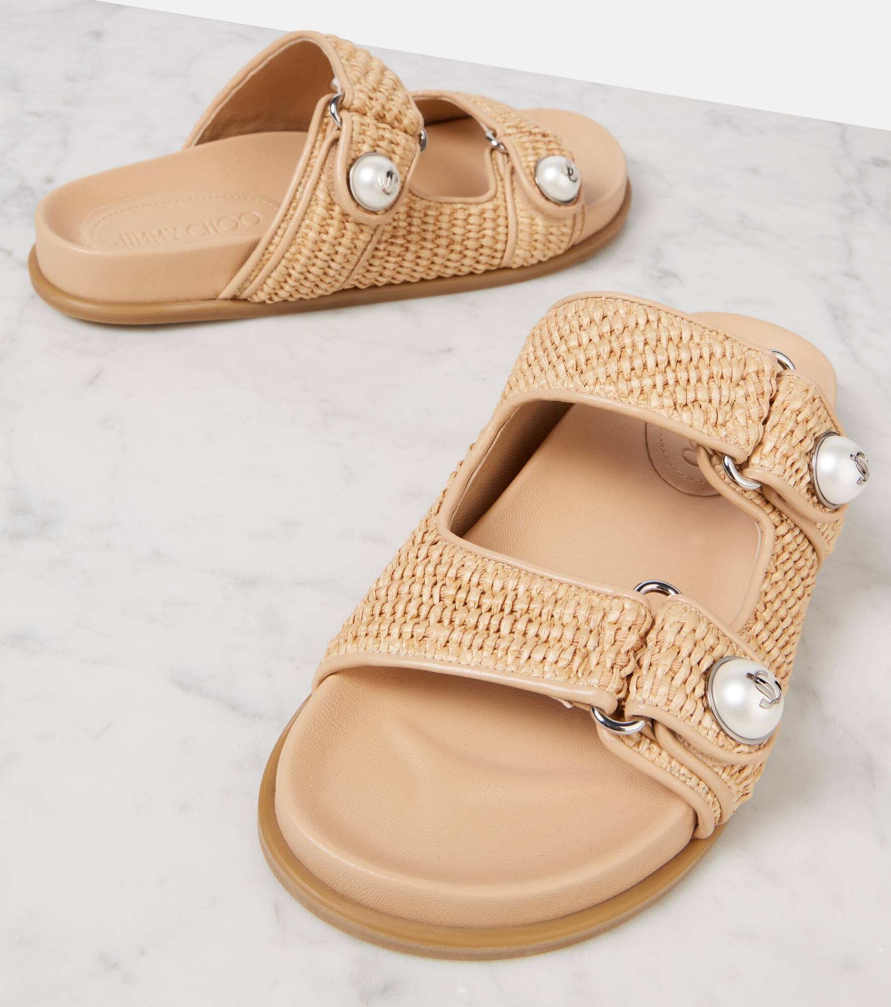 Fayence leather-trimmed raffia sandals - 5