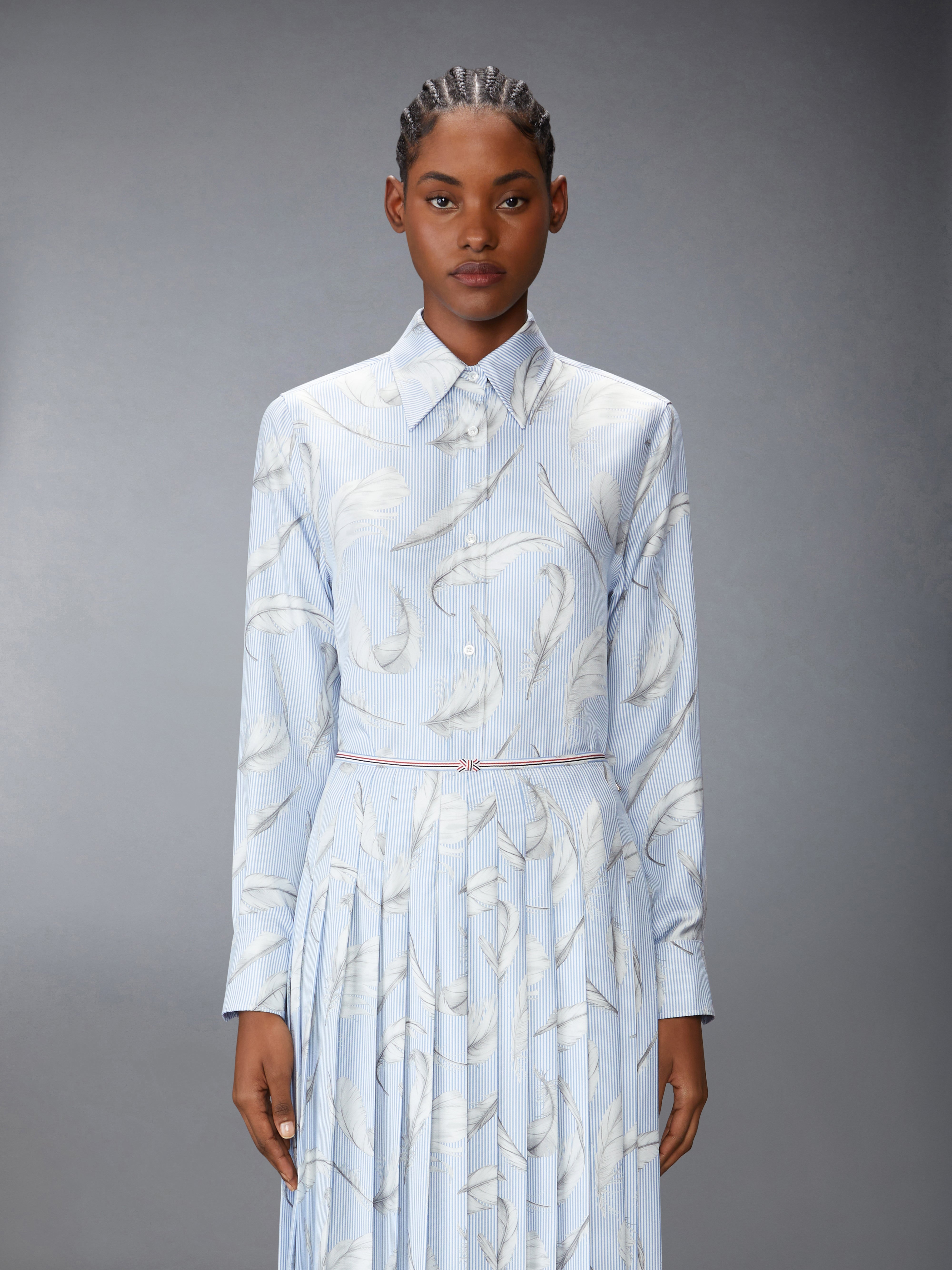 FEATHER PRINTED SILK TWILL EASY FIT SHIRT - 3