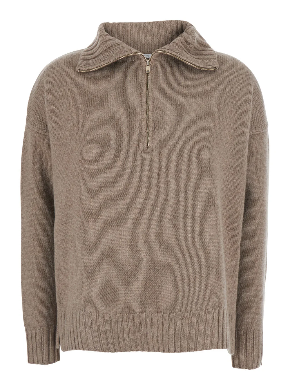 Max Mara Women 'Crasso' Beige Sweater With Dropped Shoulders And Front Zip Closure In Cashmere For W - 1
