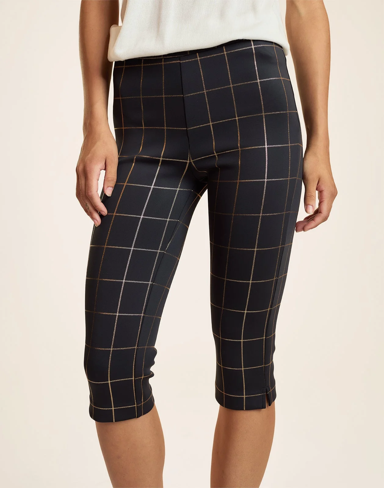 Gold Windowpane Bonded Capris - 1