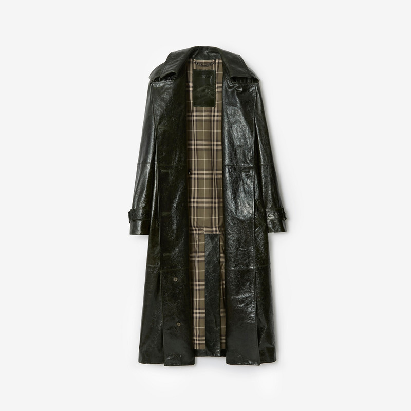 Long Embossed Leather Trench Coat 7