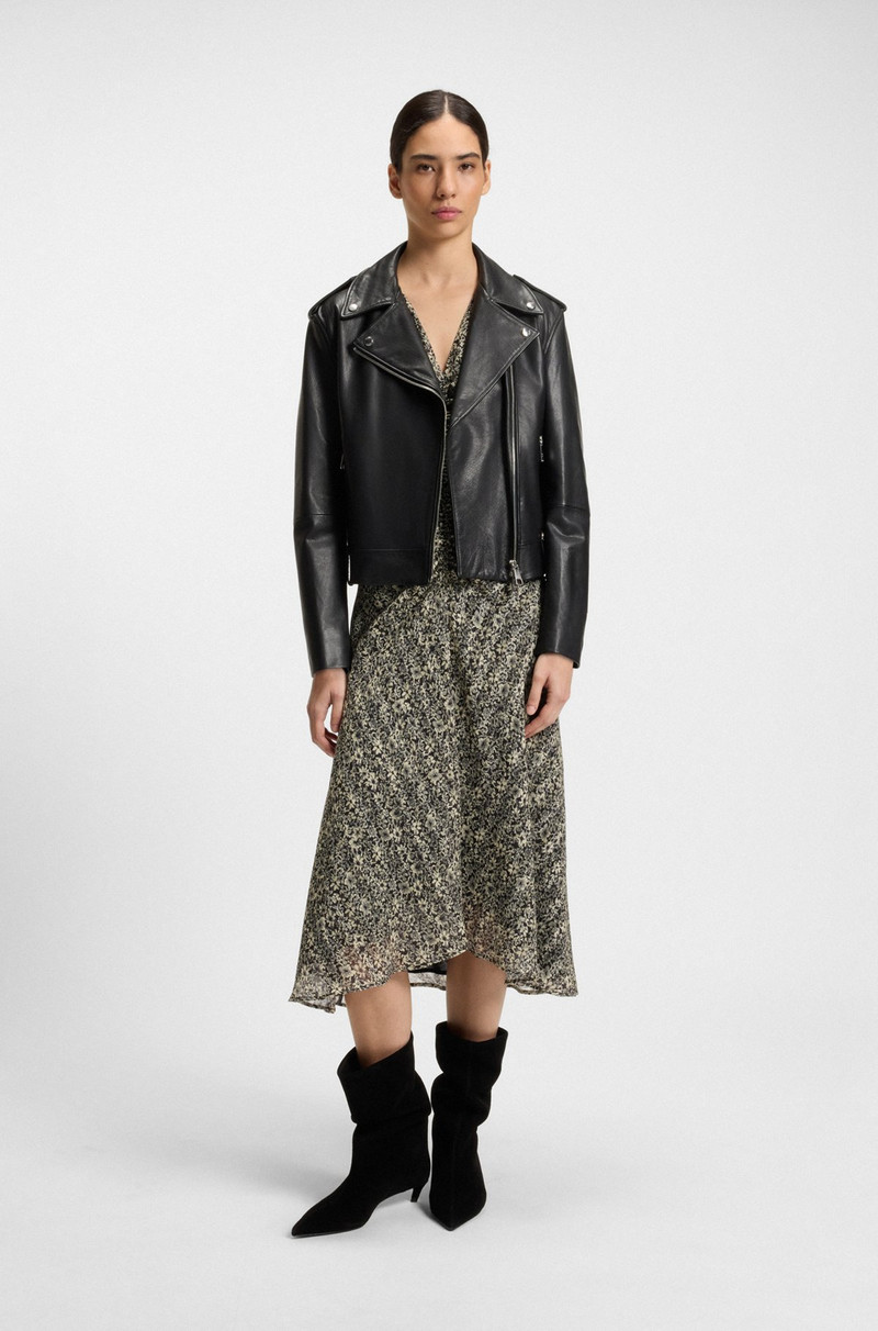 BOSS GRAINED-LEATHER JACKET WITH SILVER-TONE TRIMS outlook