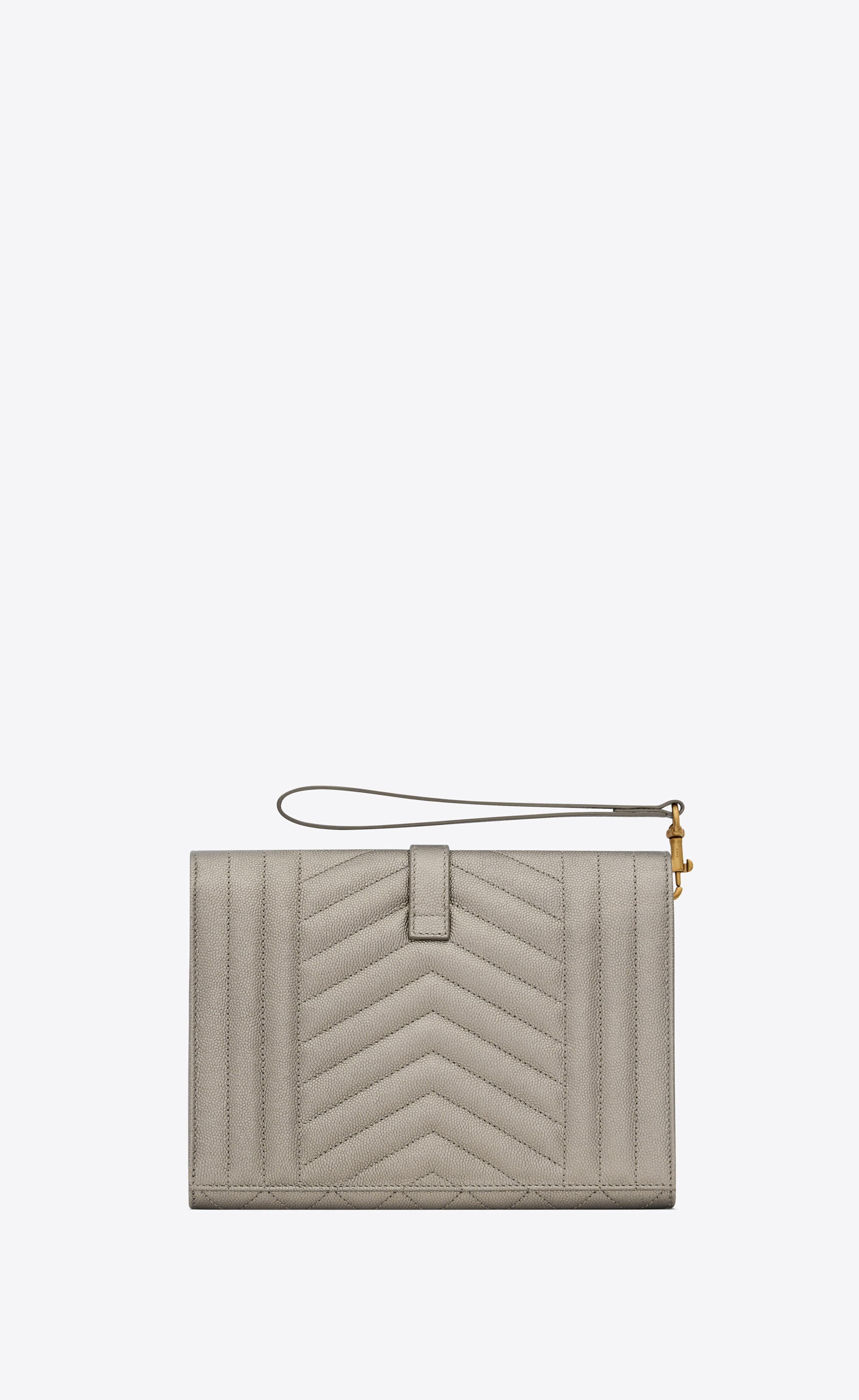 SAINT LAURENT envelope flap pouch in mix matelassé metallic grain 