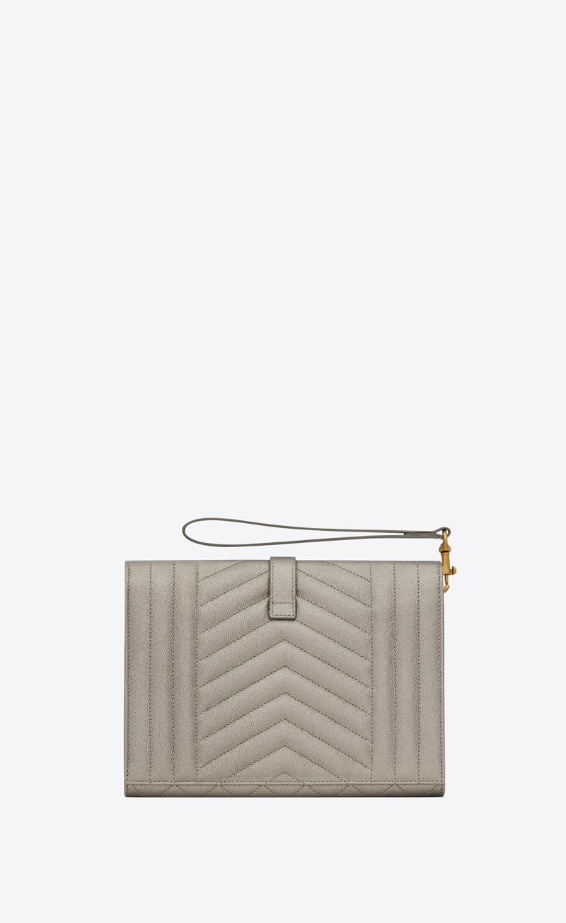 SAINT LAURENT envelope flap pouch in mix matelassé metallic grain de poudre embossed leather outlook