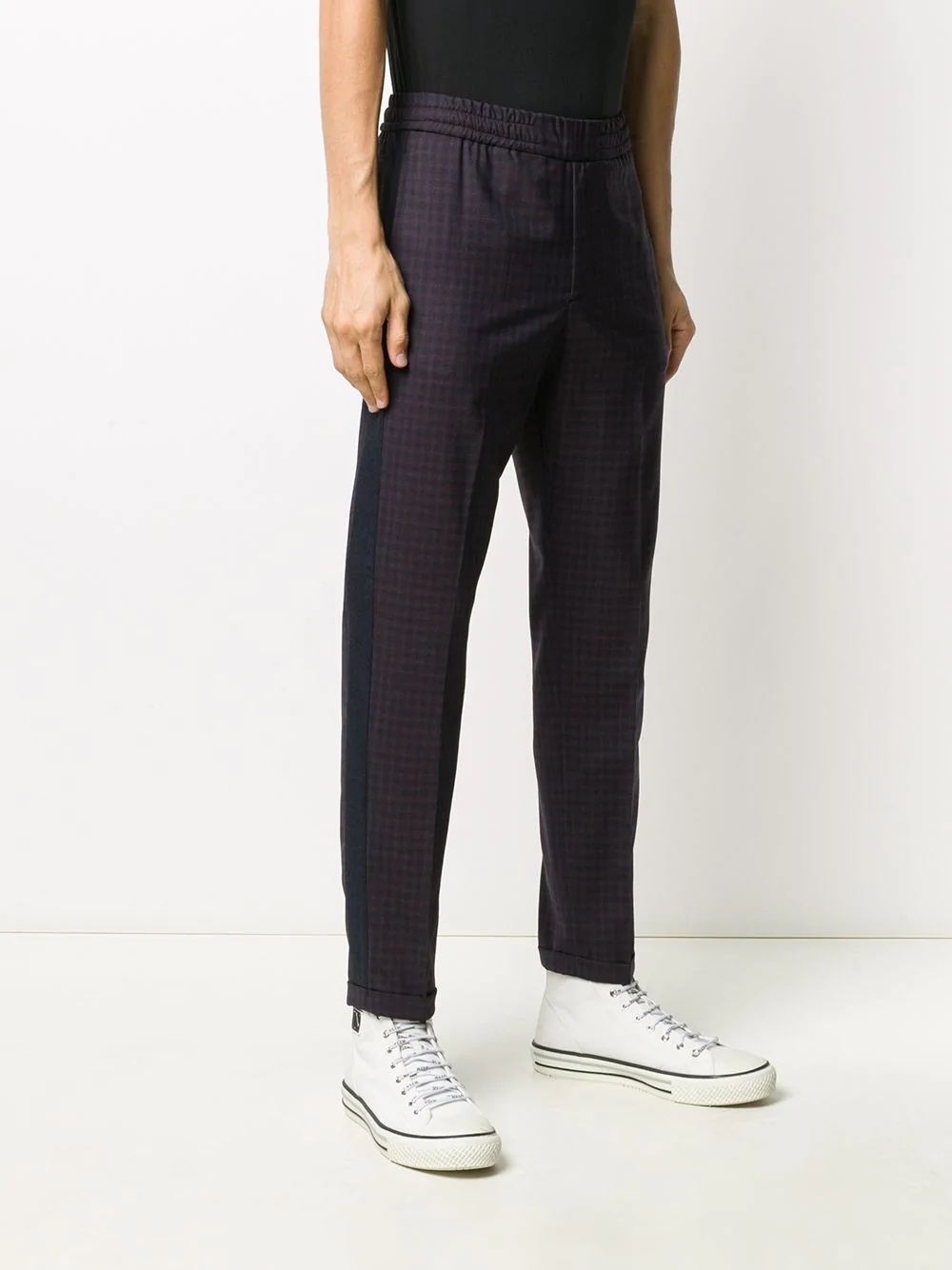 micro-check pattern wool trousers - 3