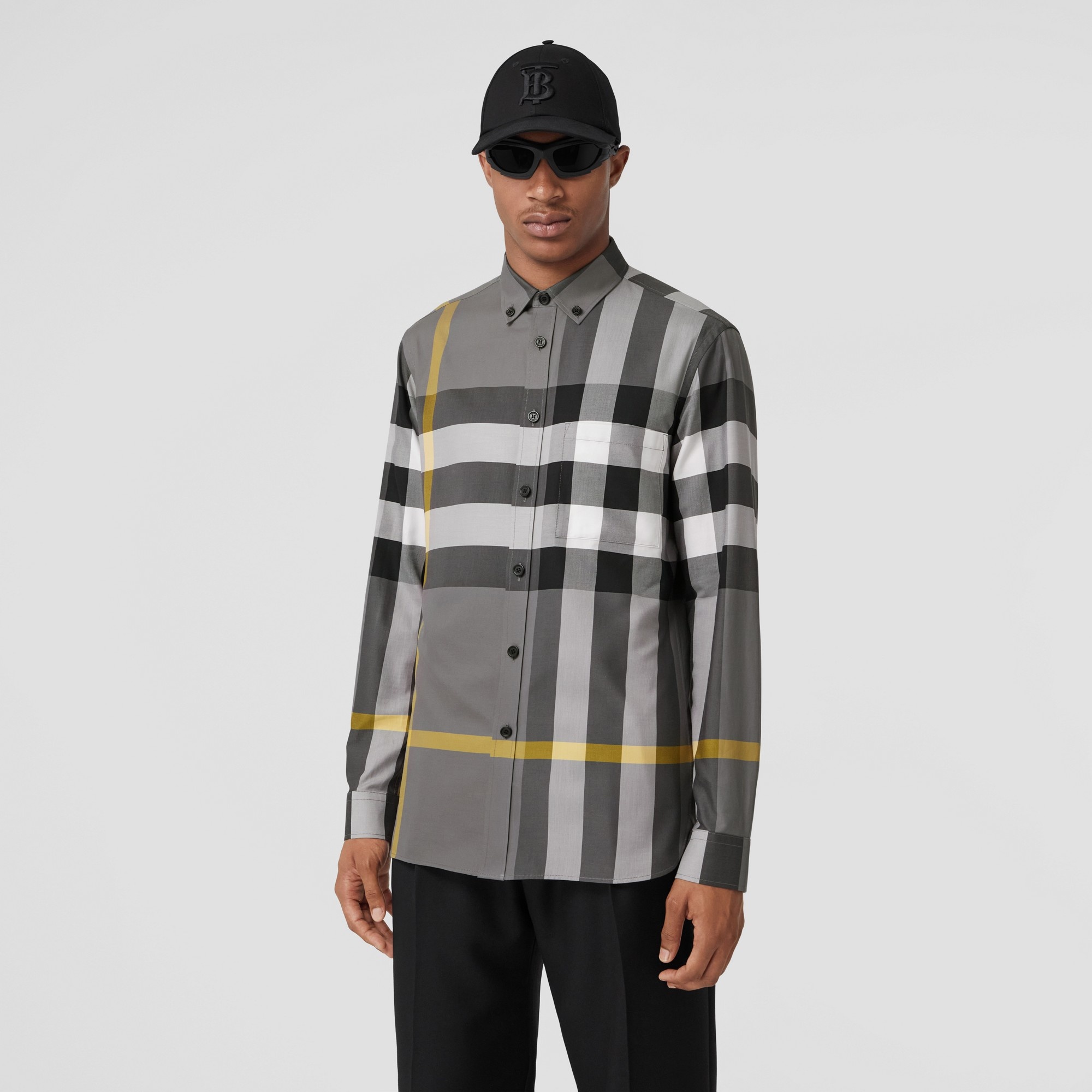 Check Stretch Cotton Poplin Shirt - 5