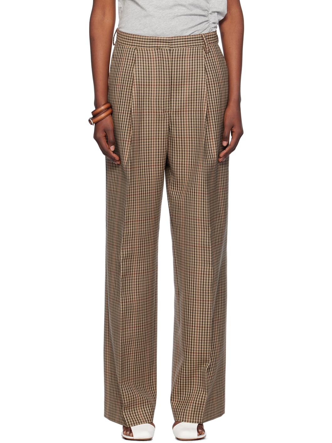 Beige Check Trousers - 1