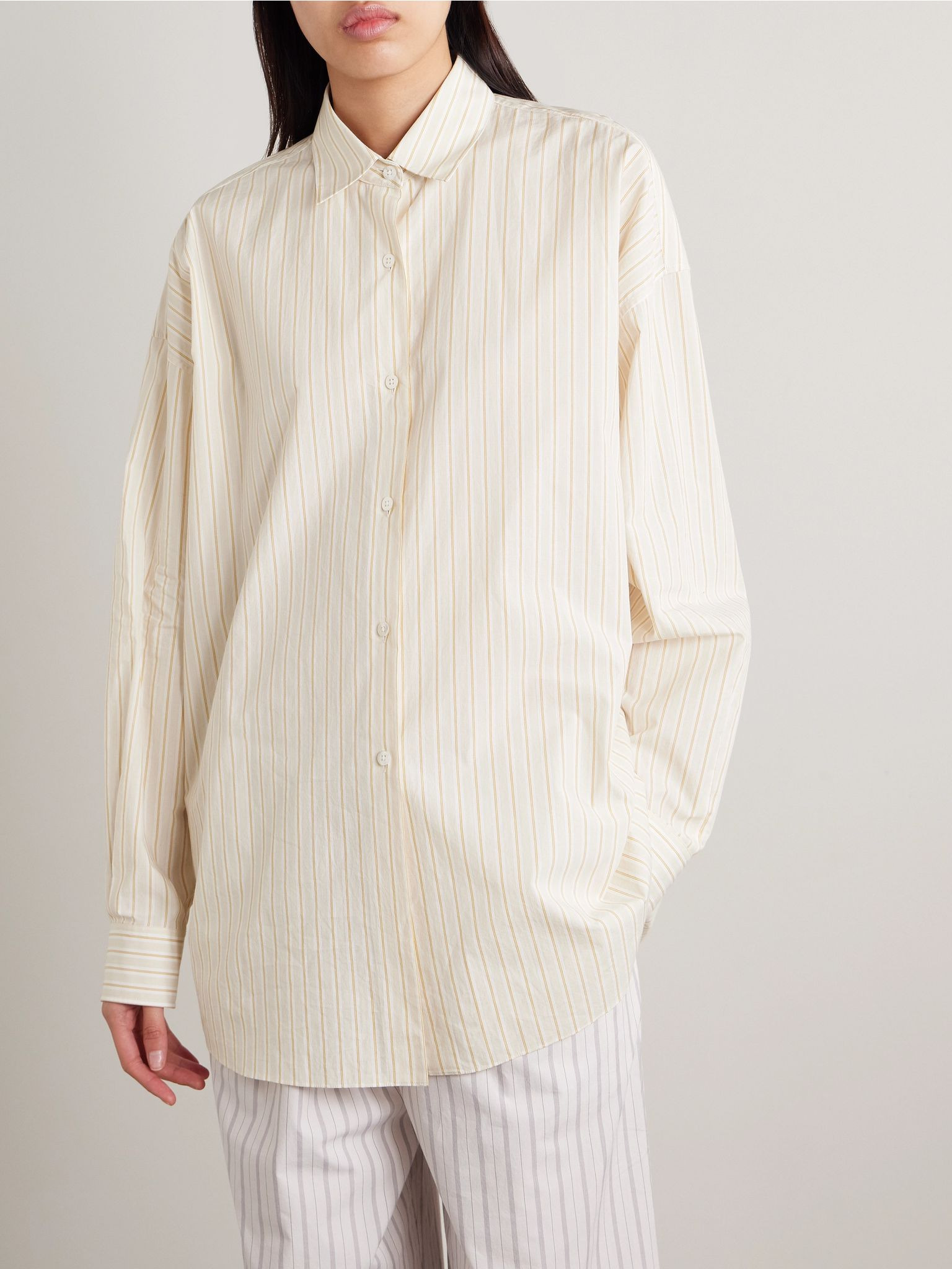 Caster oversized striped cotton-poplin shirt Off-white - 3