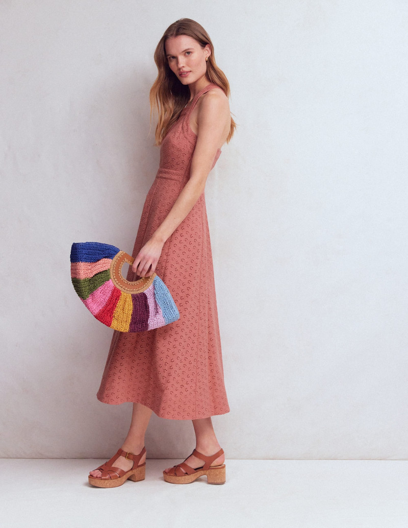 Cross Back Broderie Midi Dress-Vintage Rose Broderie 3