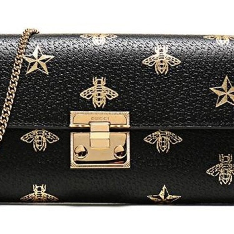 (WMNS) Gucci Padlock Metallic Bee Star Printing Leather Chain Wallet Shoulder Bag Armpit Black Handb - 6