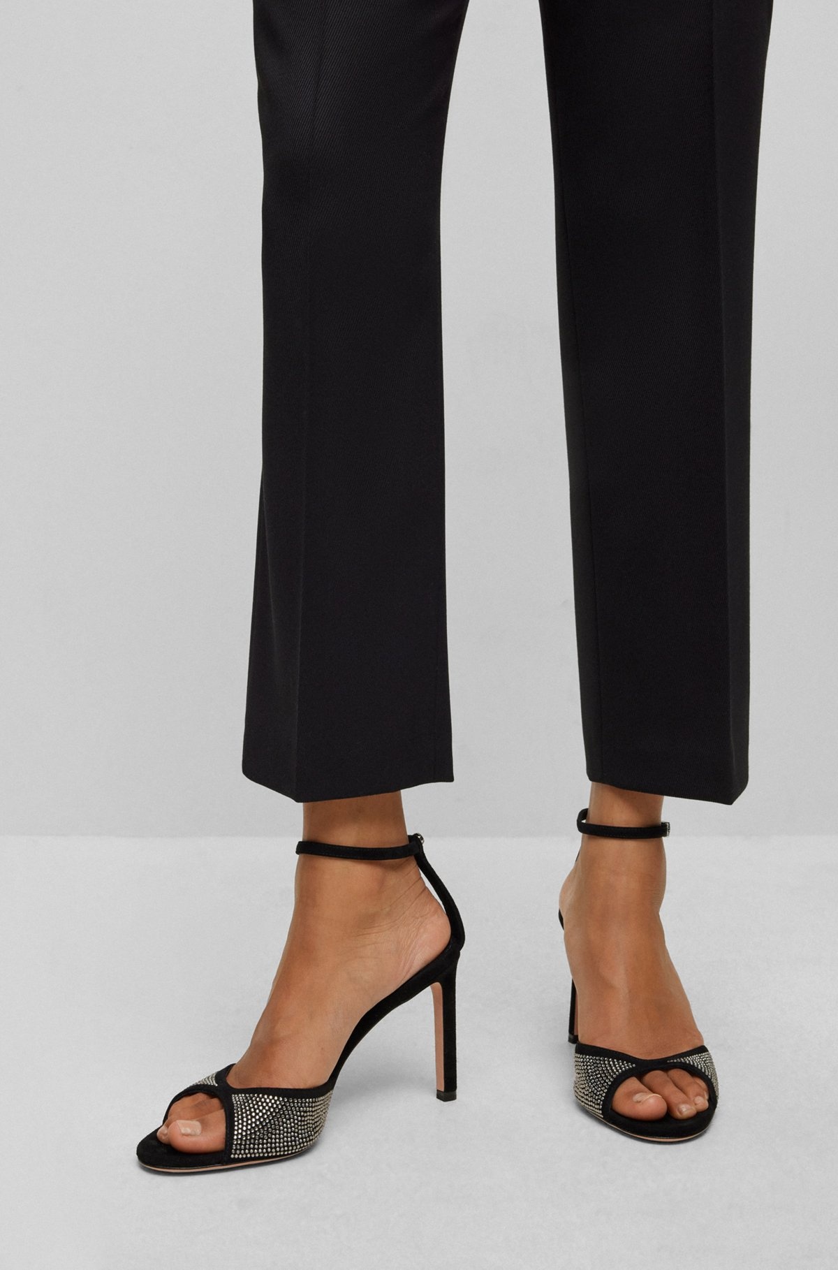SUEDE SANDALS WITH CRYSTAL STUDS AND BUCKLE - 4