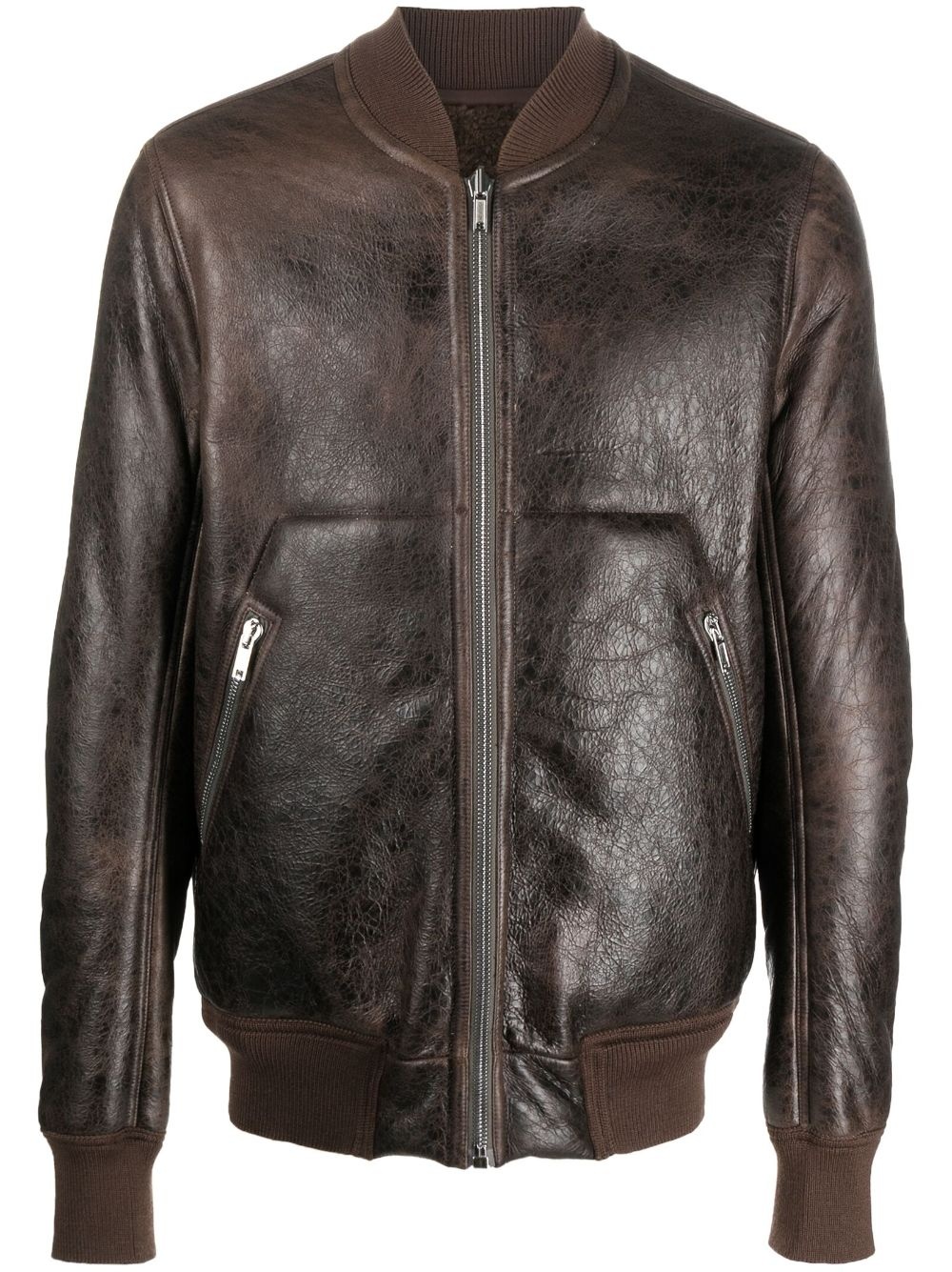 shearling-lining leather bomber jacket - 1