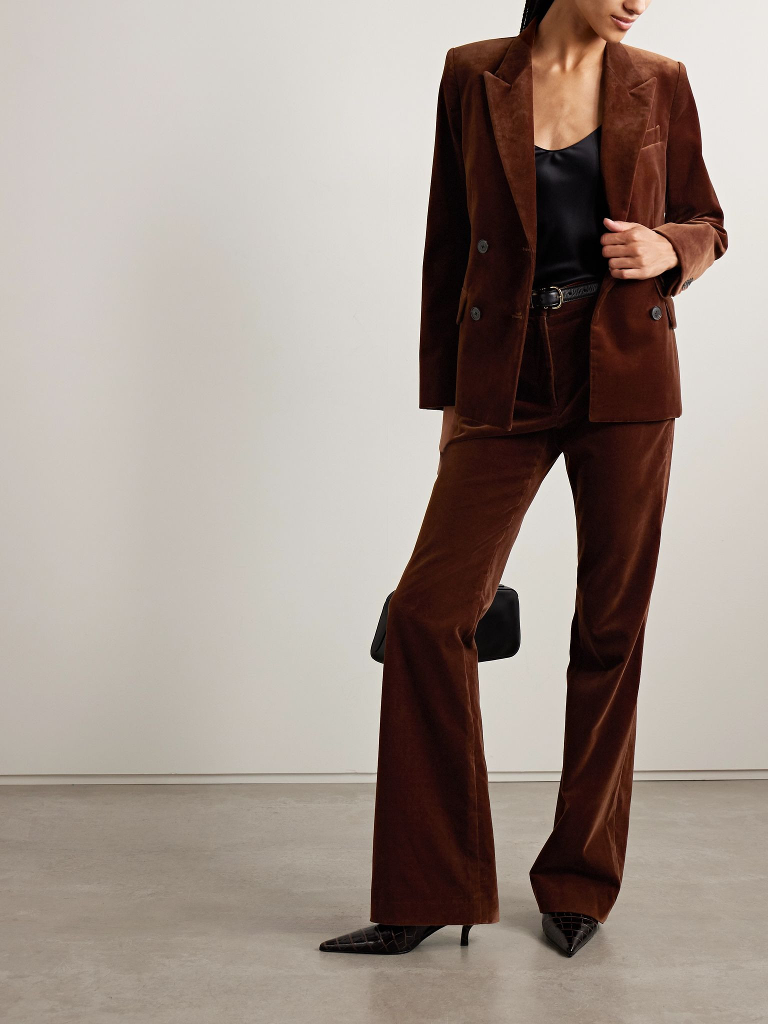 Corette cotton-blend velvet straight-leg pants Brown - 5