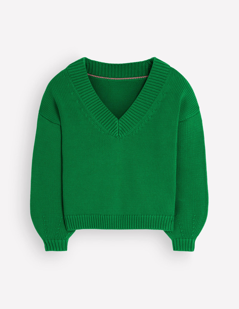 Lucy Cotton V-neck Sweater-Highland Green 8