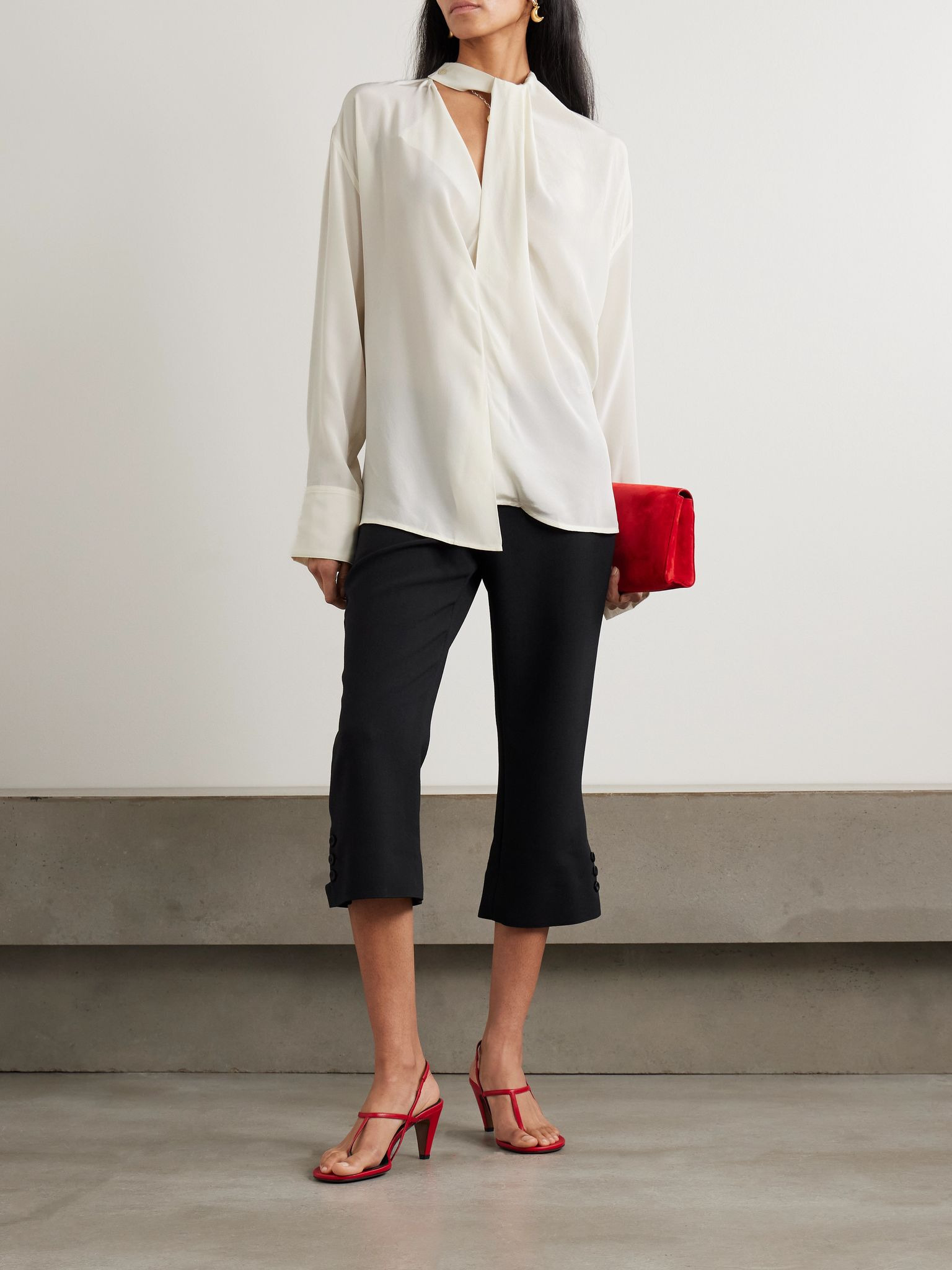 Asymmetric draped silk blouse Ivory - 2