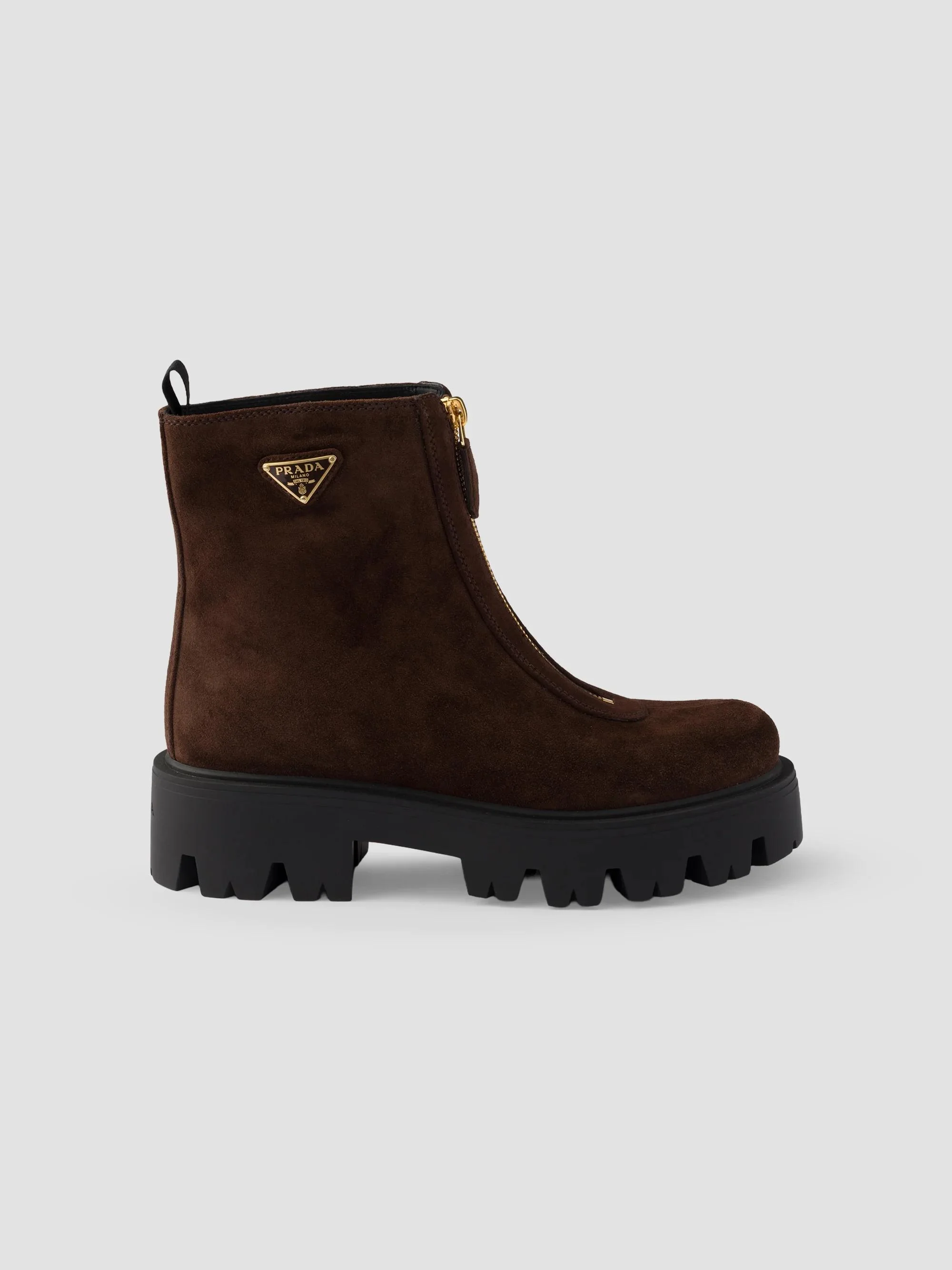 Women's Suede Booties with Zip - Brown - 1