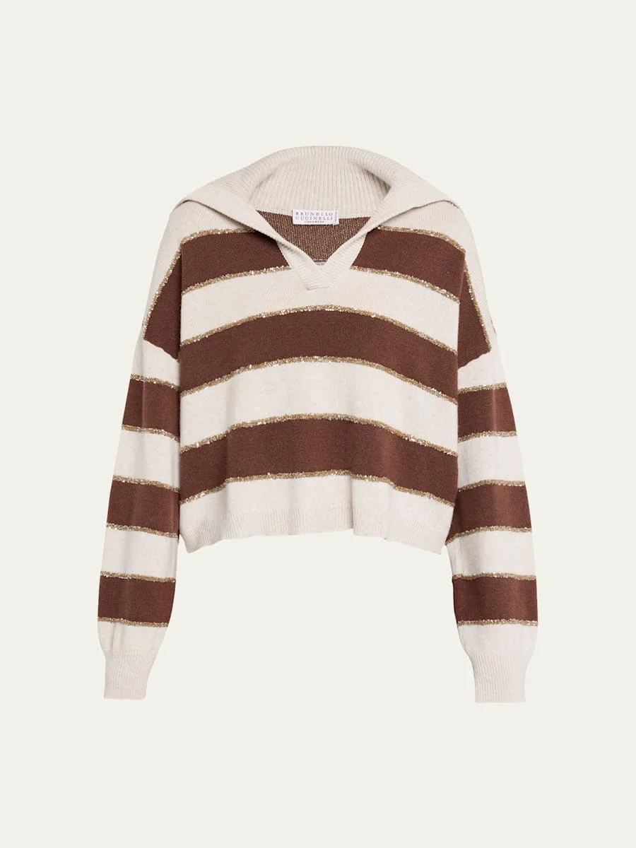Paillette Striped Cashmere Sailor Sweater - 1