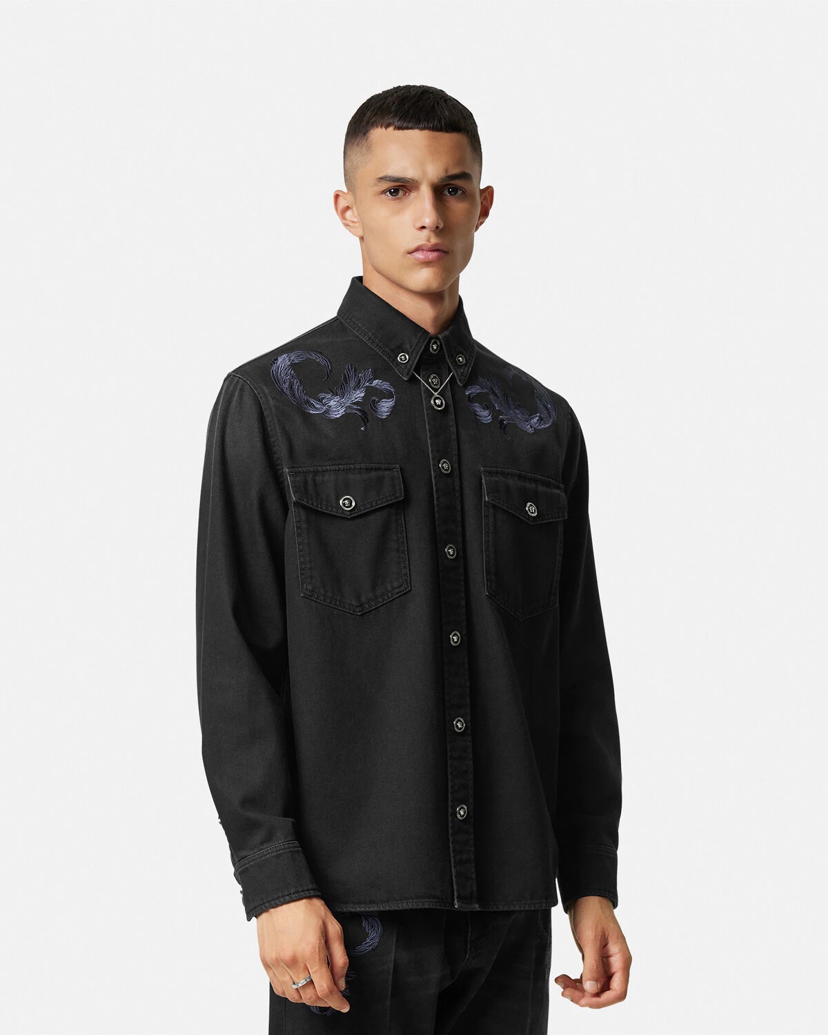 Embroidered Barocco Denim Overshirt - 4