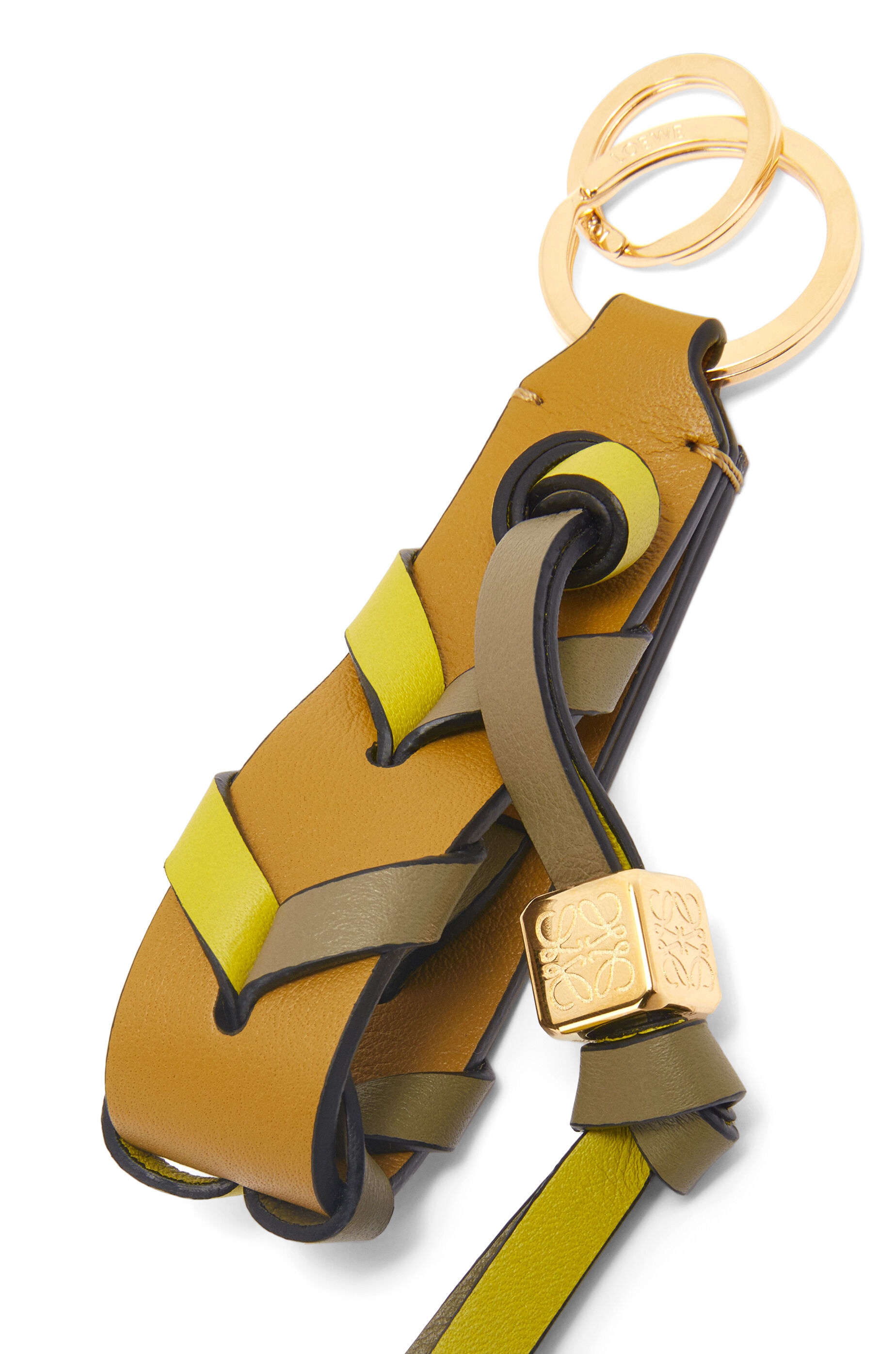 Braided strap keyring in calfskin and brass - 3