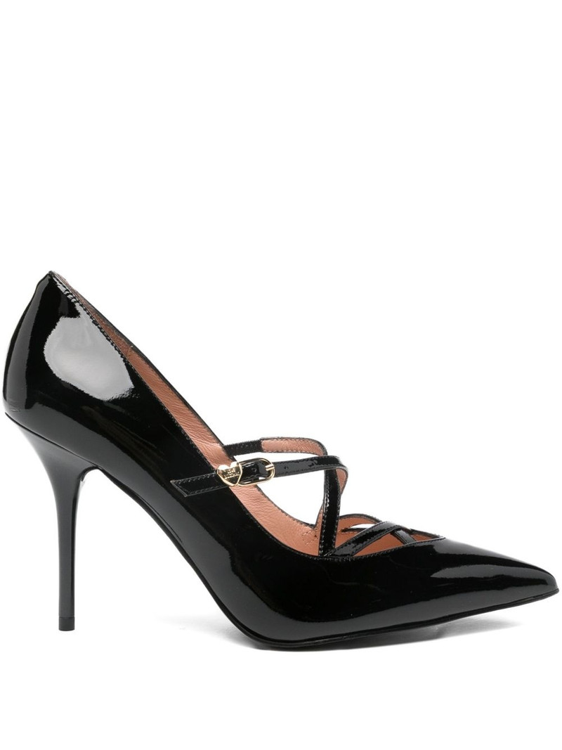 100mm leather cross-strap pumps 1