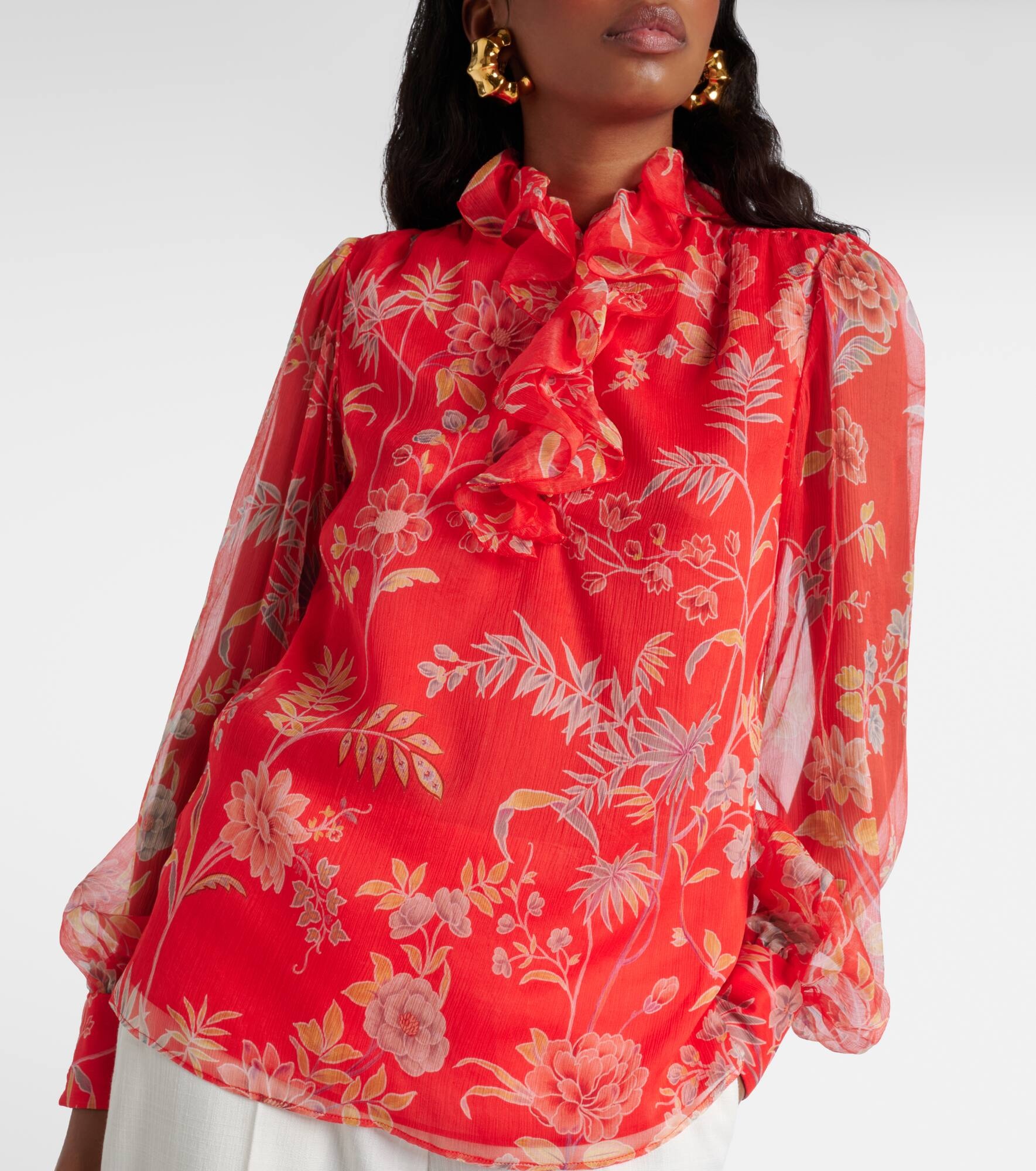 Floral ruffled silk blouse - 5