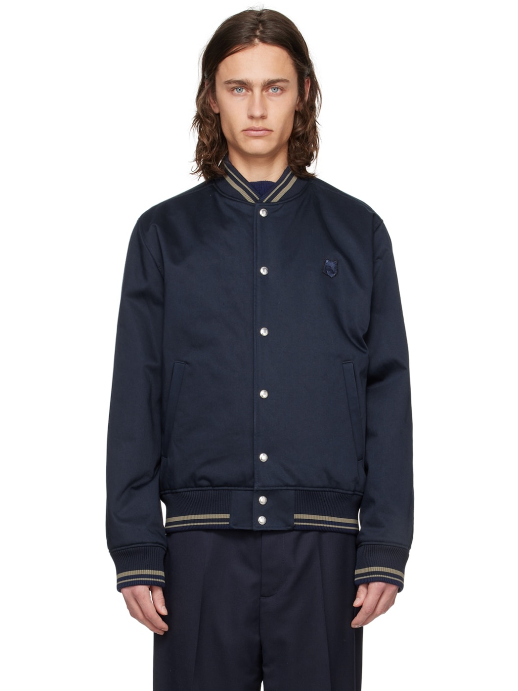 Navy Button Bomber Jacket - 1
