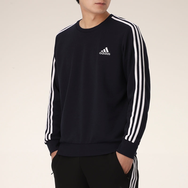 adidas Casual Sports Round Neck Stripe Pullover Dark Blue GK9079 - 5