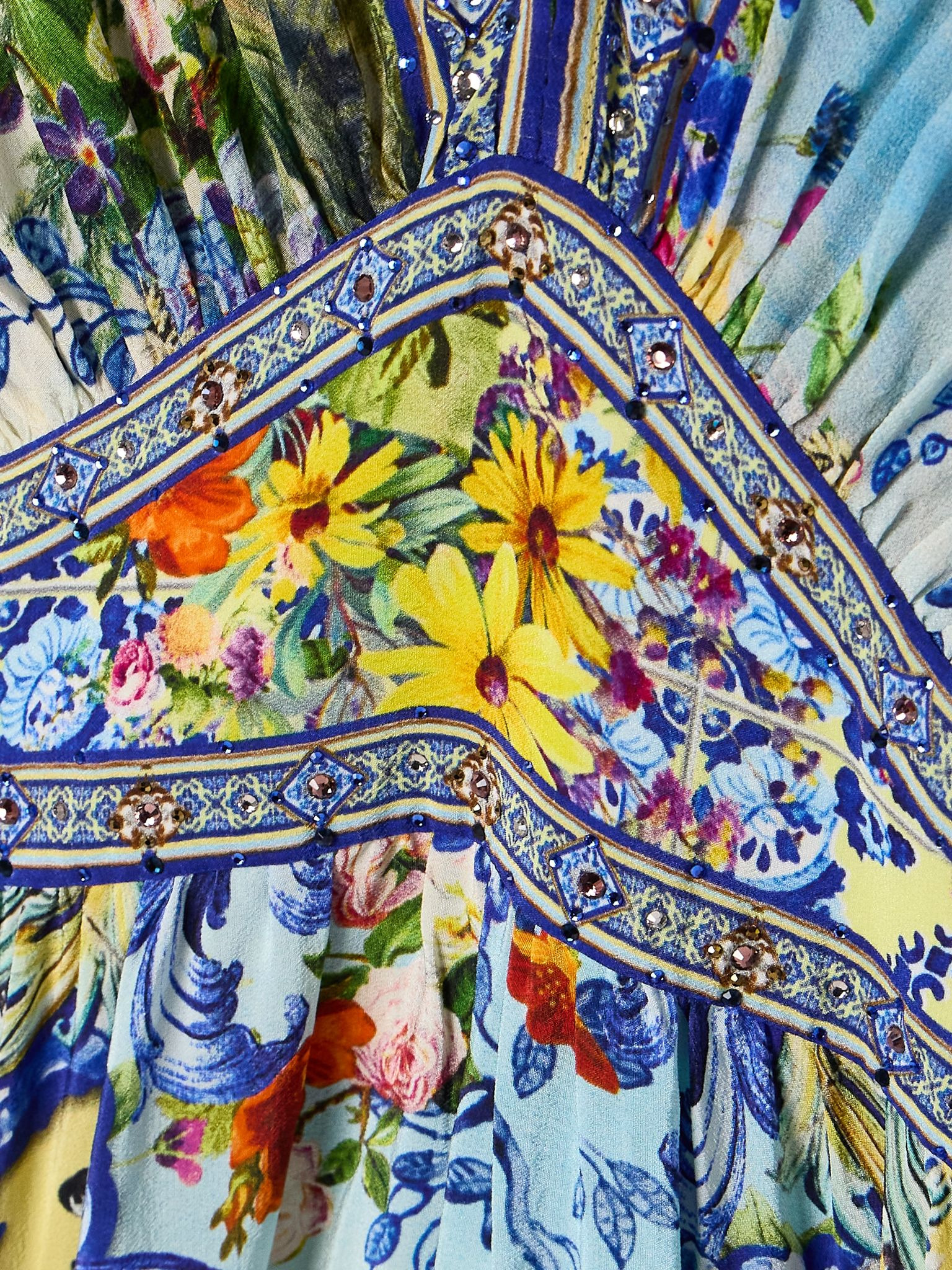 Crystal-embellished printed silk crepe de chine maxi dress Blue - 4