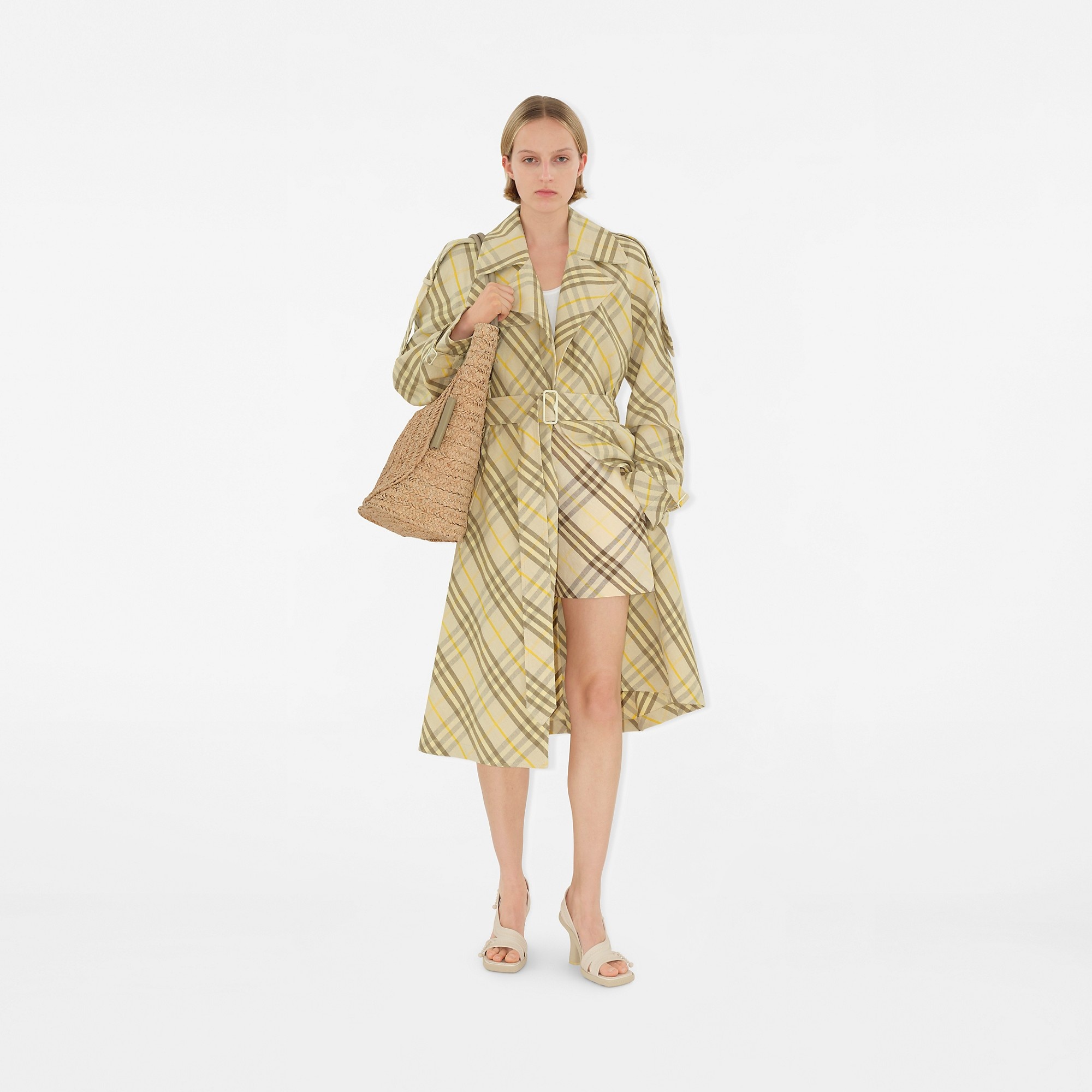 Long Check Linen Trench Coat - 2