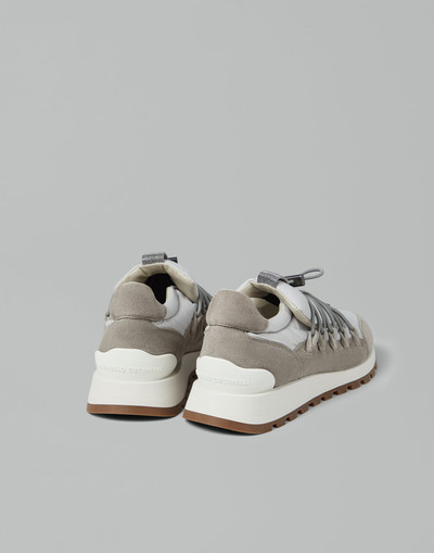 Brunello Cucinelli Suede and techno fabric runners with precious detail outlook