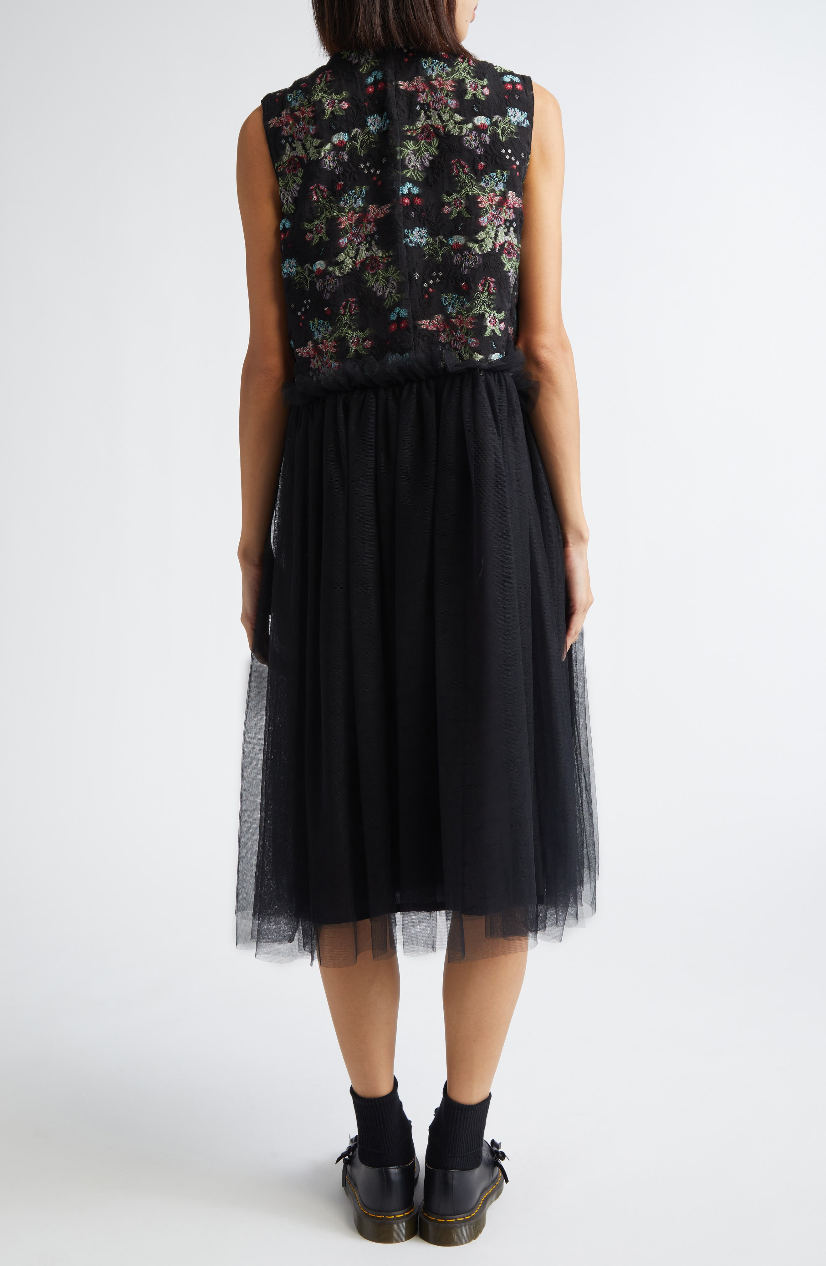 Noir Kei Ninomiya Floral Jacquard & Tulle Midi Dress in Black X Multi at Nordstrom - 2