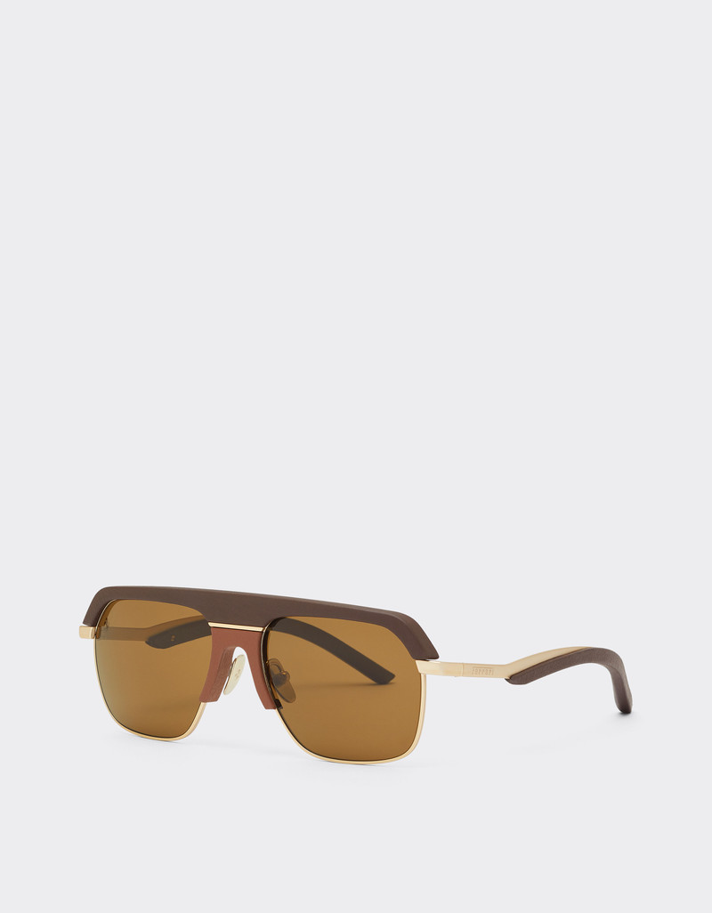 Ferrari sunglasses in matte gold metal with brown polarized lenses 3