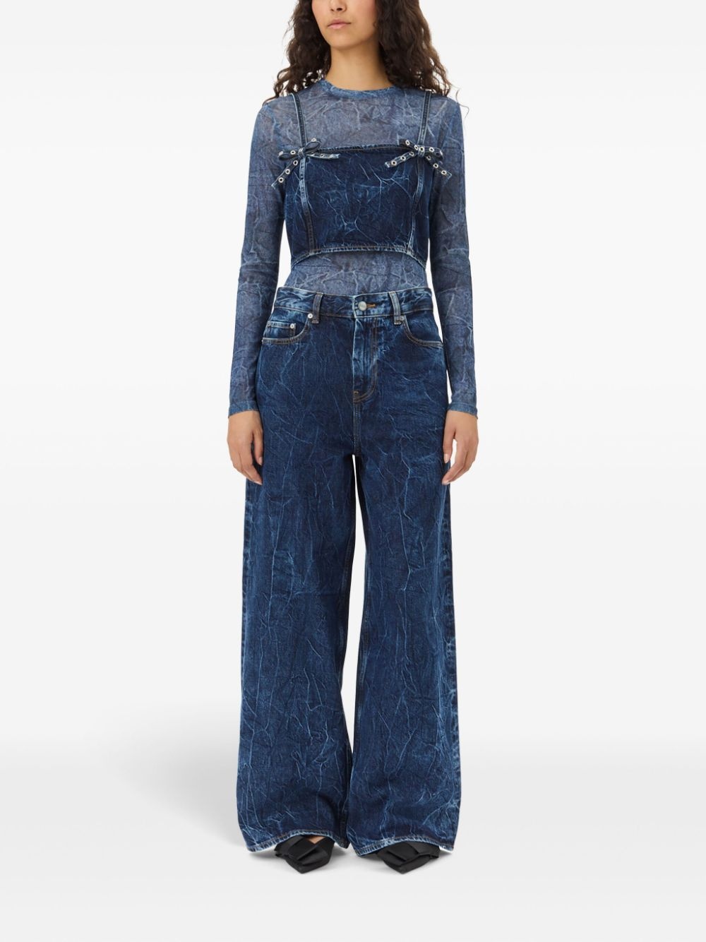 crinkled denim top - 2