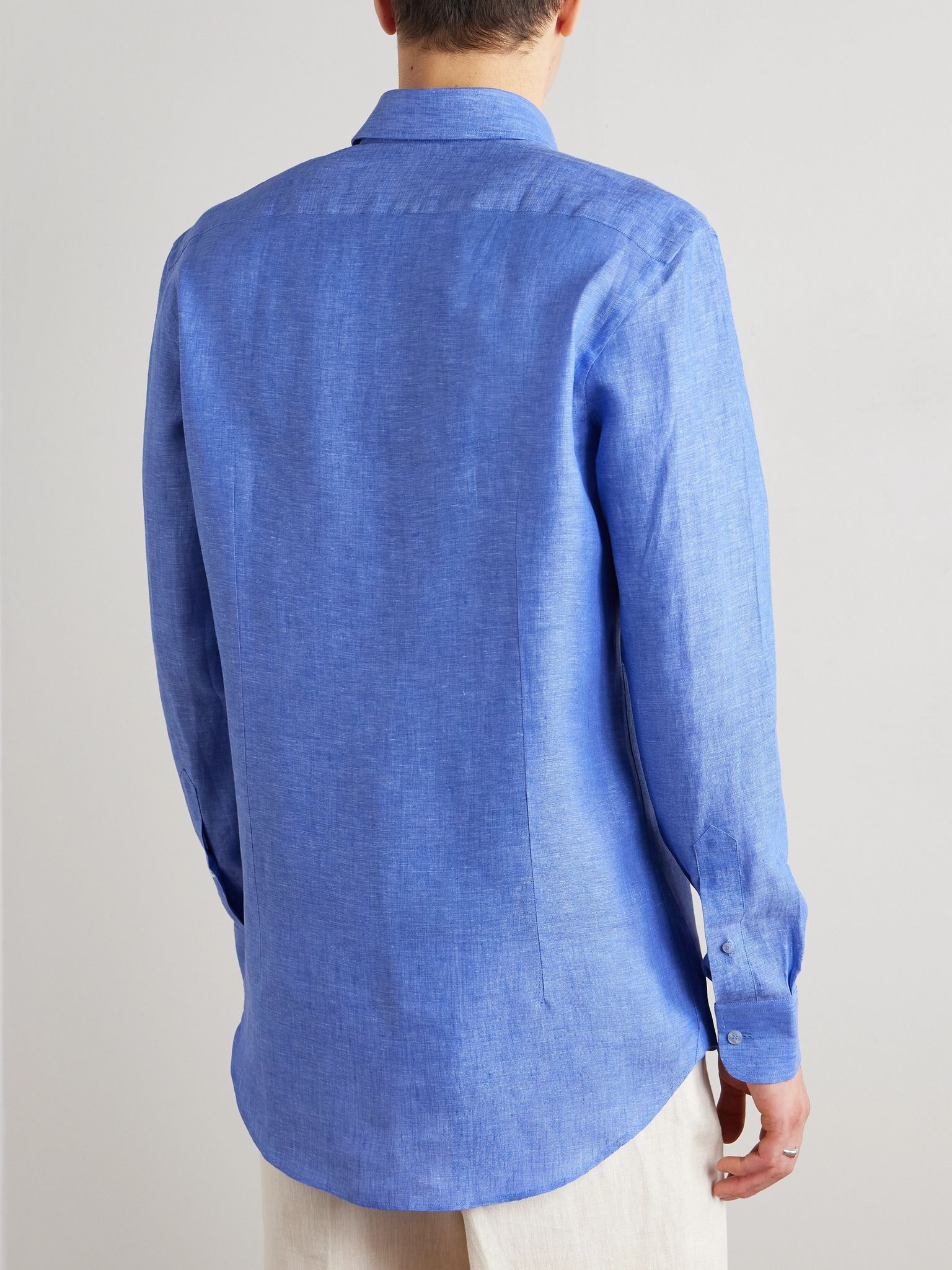 Logo-Embroidered Linen Shirt Blue - 4