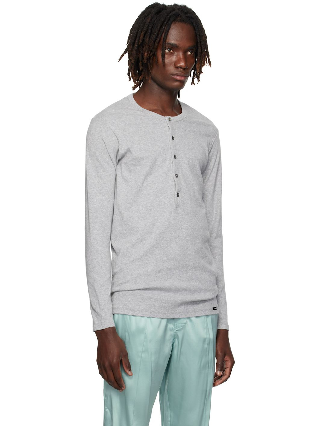 Gray Cotton Henley - 2