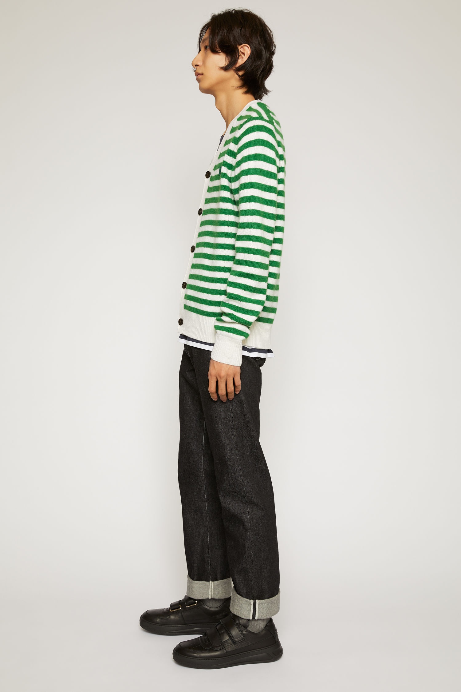 Breton stripe cardigan green/white - 3