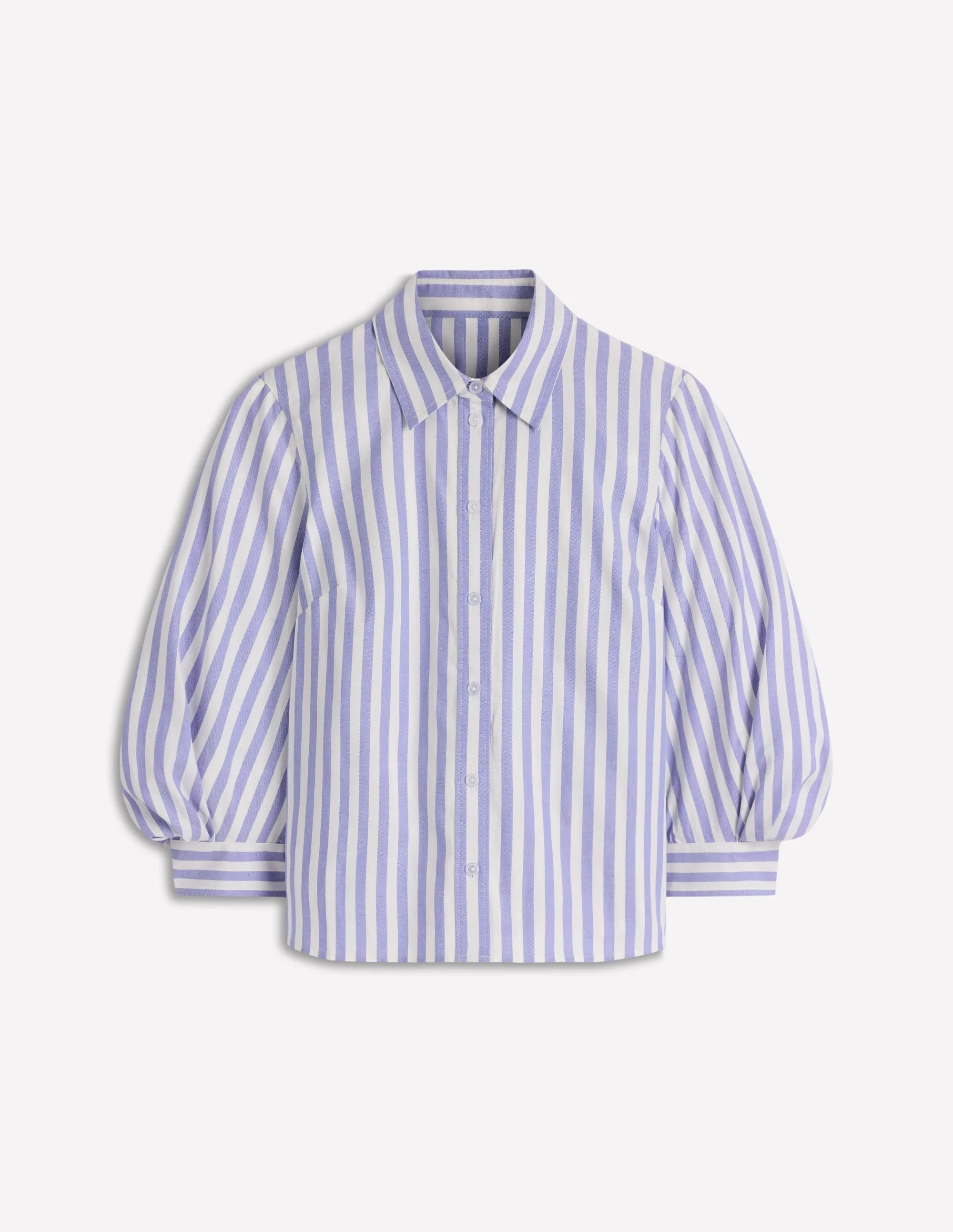 Puff Sleeve Oxford Shirt-Navy, Ivory Stripe - 1