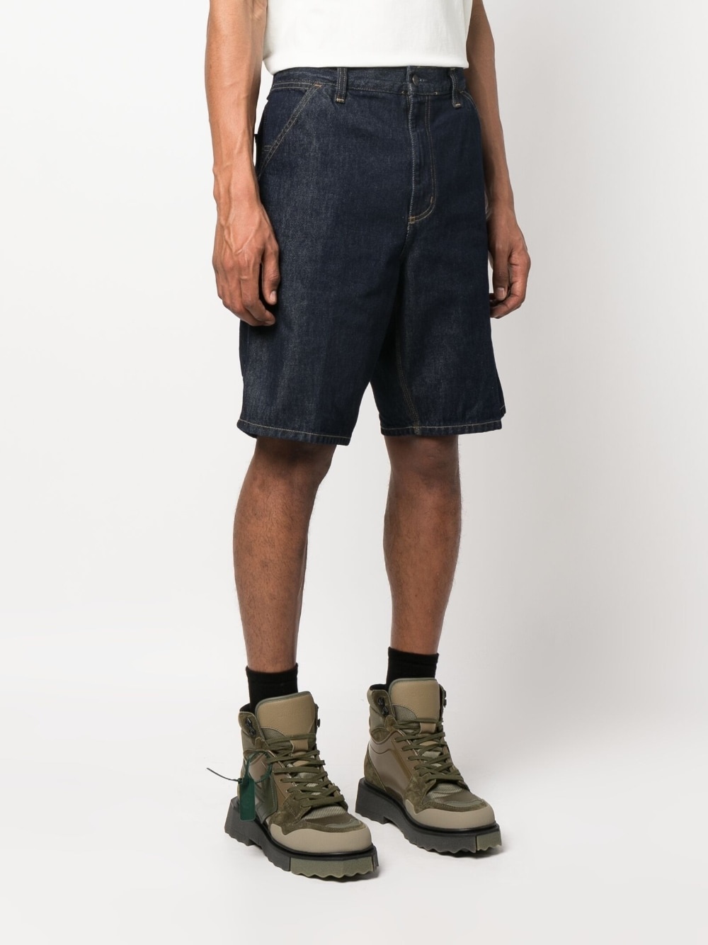 logo-patch denim cargo shorts - 3